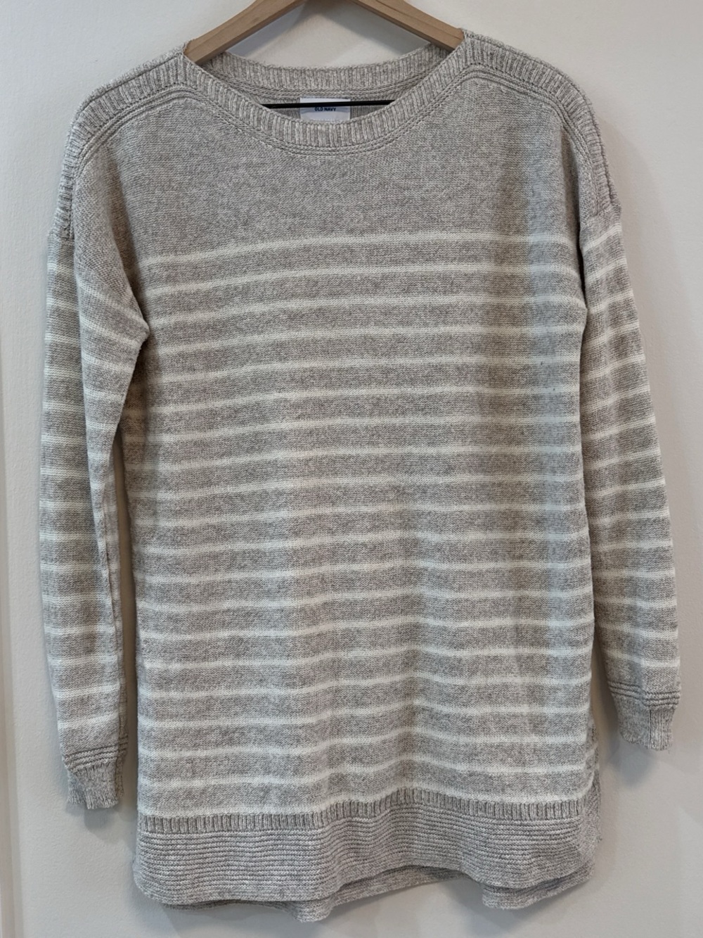 Old Navy Cream and White Striped Crewneck Knit Sweater Top